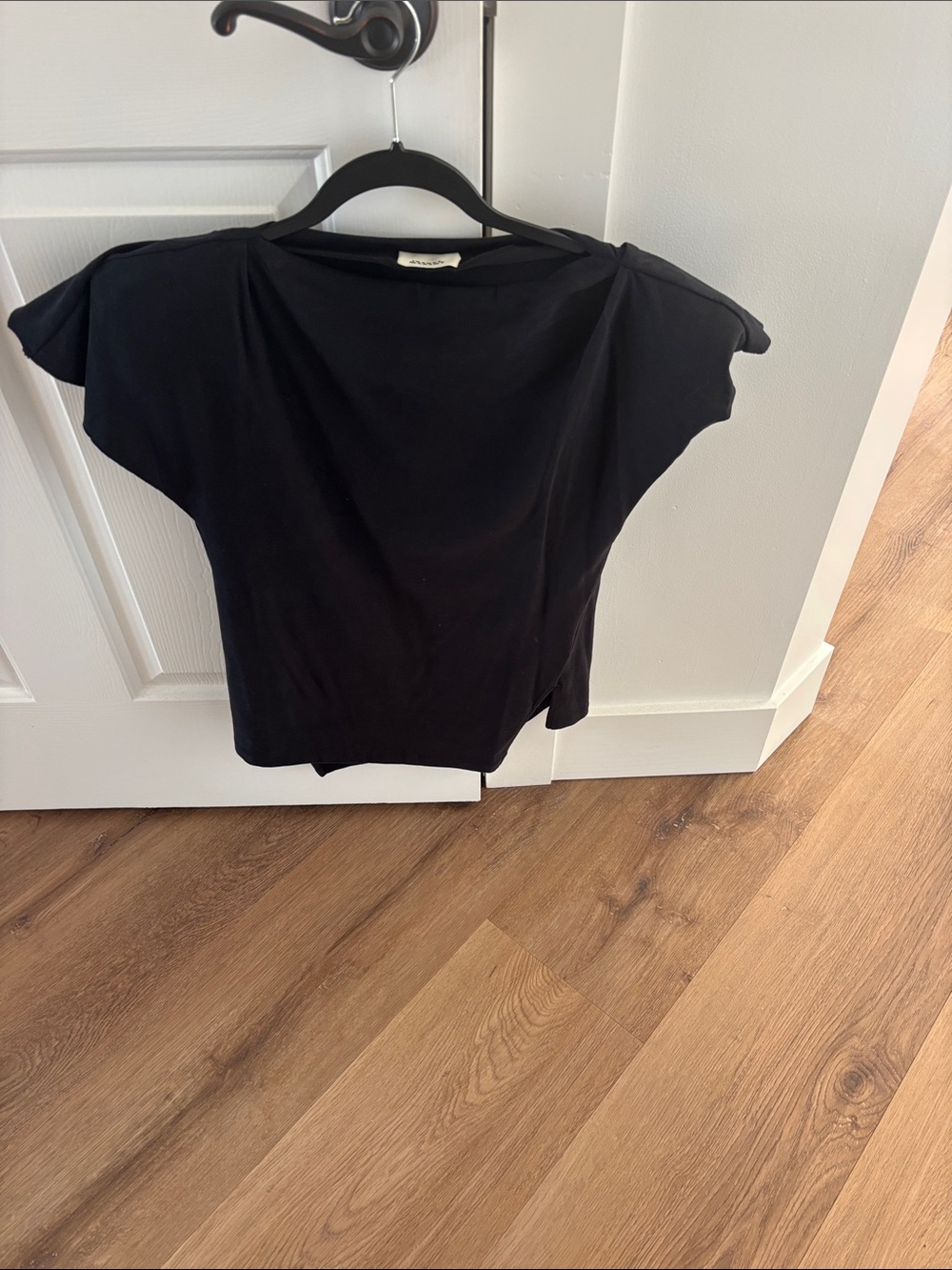 Isabel Marant Black Short Sleeve Draped Shoulder Tee